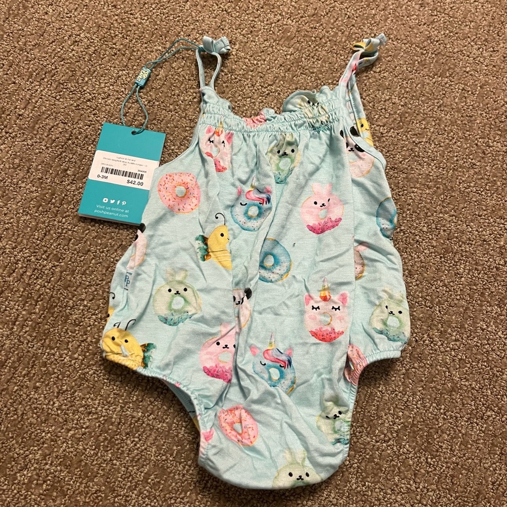 NWT Posh Peanut Spaghetti Strap Bubble Romper - Donuts Print baby girl